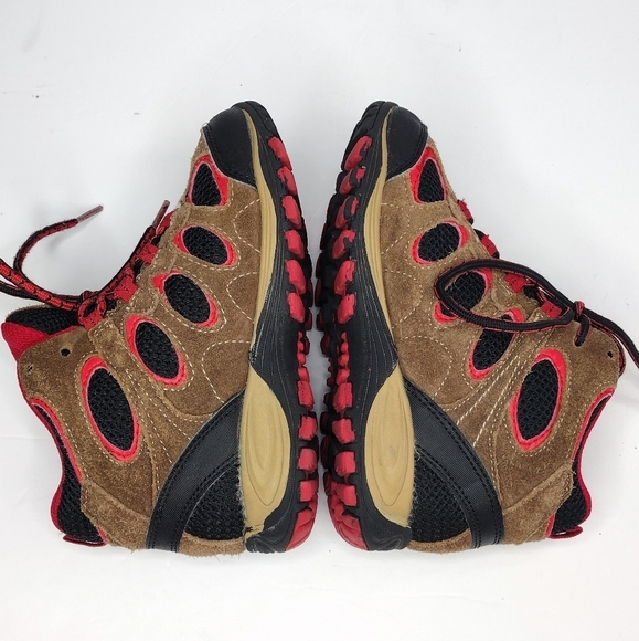 Merrell Suede Brown Red Performance Footwear Hiking Lace Up Boots Sz 1 - Picture 4 of 11